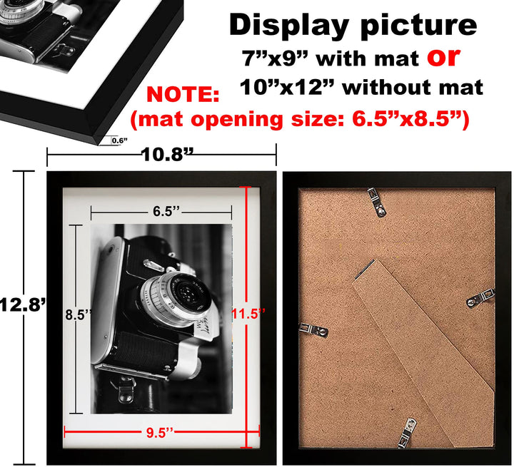 10x12 Picture Frames Set of 2,Black Picture Frame 10x12,Display Pictures 7x9 with Mat or 10x12 without Mat,Multi Photo Frames Collage for Wall Art Decorative or Tabletop Display