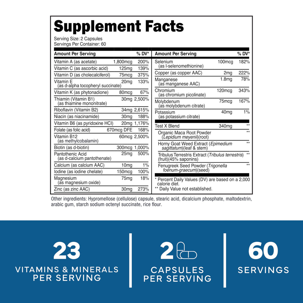 Multivitamin Capsules for Men (120 Capsules) (1200 mg) - Gluten-Free, 60 Servings