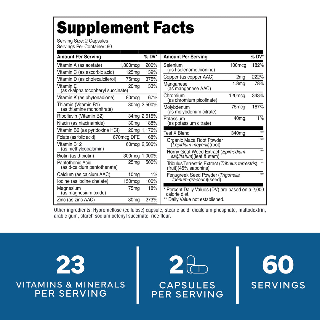 Multivitamin Capsules for Men (120 Capsules) (1200 mg) - Gluten-Free, 60 Servings
