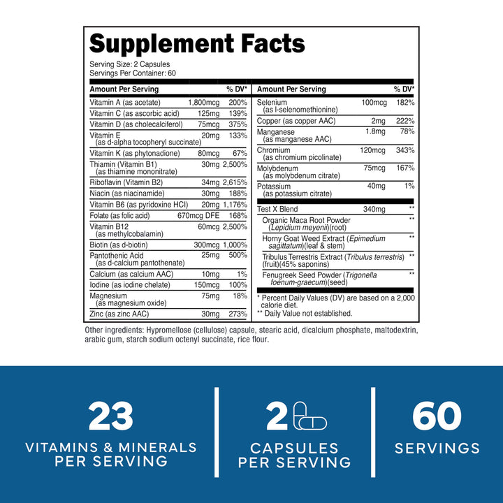 Multivitamin Capsules for Men (120 Capsules) (1200 mg) - Gluten-Free, 60 Servings