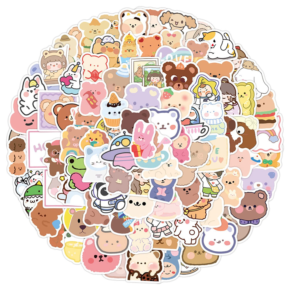 100pcs Cute Cartoon Korean Bear Stickers for Kids Scrapbooking,Lovely Aesthetic Vinyl Stickers for HydroFlasks Laptop Water Bottle Journal Fridge Graffiti Decals