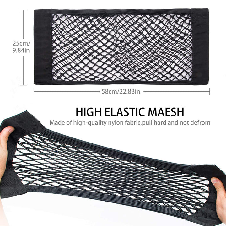 2 Pack Car Trunk Net Mesh Auto Cargo Storage Organizer Small Elastic SUV Netting Pocket Wall Sticker Add on Pouch Bag, 24 x 10 inch