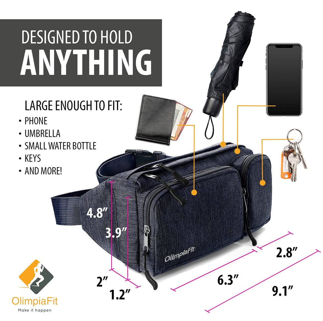Fanny Pack for Women and Men - Waist Bag w/ 6 Anti-Theft Pockets &amp; Plus Size Belt Extension - Water Resistant Travel Accessories - Gray