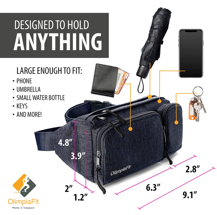 Fanny Pack for Women and Men - Waist Bag w/ 6 Anti-Theft Pockets &amp; Plus Size Belt Extension - Water Resistant Travel Accessories - Gray