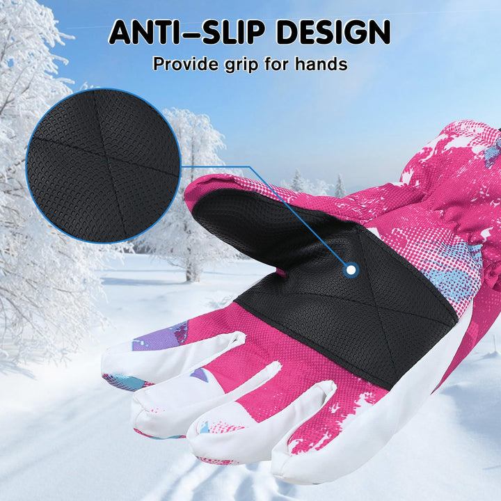 Kids Snow Gloves Warm Waterproof Gloves for Girls Boys Winter Gloves for Kids Ski Gloves Waterproof Pink 8-14 Years