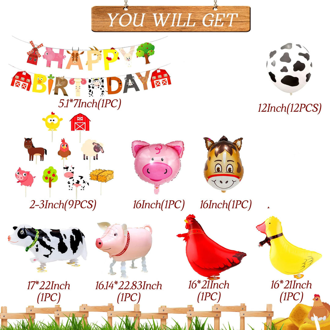 Luxury Farm Animals Birthday Decoration Farm Animals Birthday Banner Farm Animals Party Supplies Cow Balloons for Animal Birthday