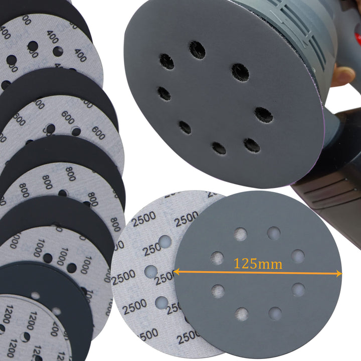 48PCS 5 inch 8 Hole #320-#5000 Sanding Discs 320 400 600 800 1000 1200 1500 2000 2500 3000 4000 5000 Grit Wet Dry Sandpaper Compatible for Random Orbital Sanders (#320-#5000 Grit Each 4PCS)