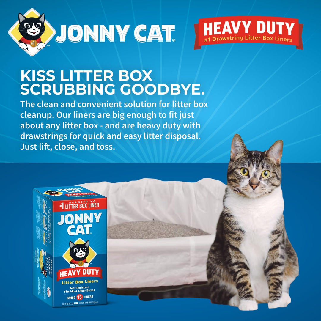 Jonny Cat Litter Box Liners: Heavy Duty - Tear &amp; Leak Resistant - Drawstring Close - Jumbo, 15 Count