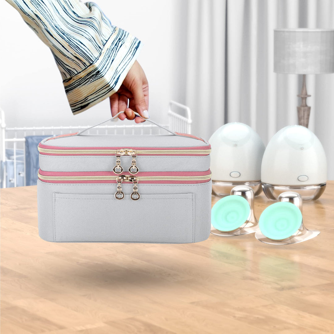 Wearable Breast Pump Bag Compatible with Elvie and Momcozy Breast Pump, Carrying Bag for Wearable Breast Pump and Accessories, Light-Gray Pink