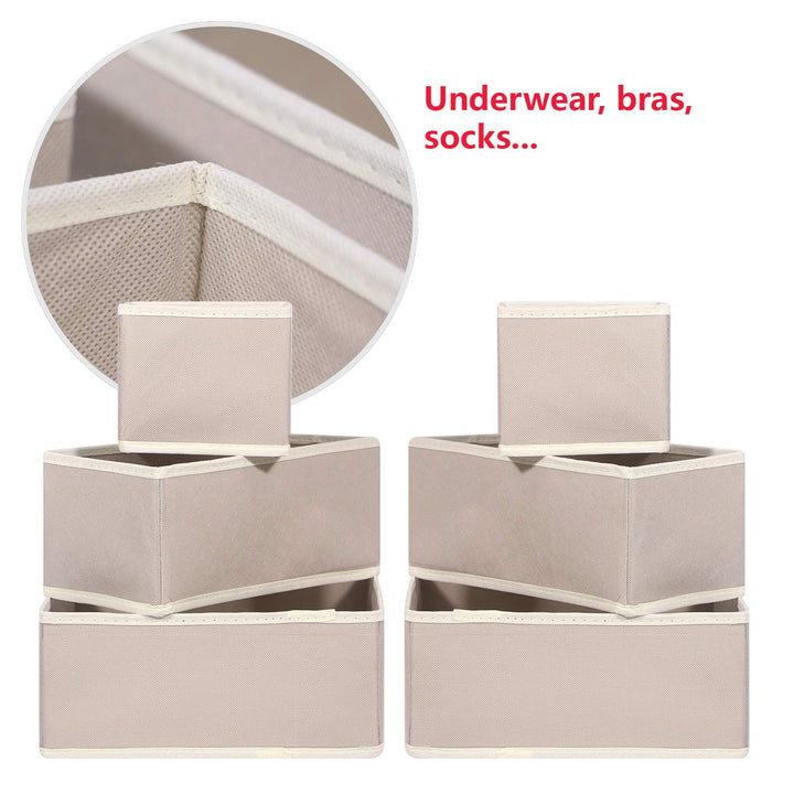 9 Pack Foldable Cloth Storage Box Closet Dresser Drawer Organizer Fabric Baskets Bins Containers Divider for Baby Clothes Underwear Bras Socks Lingerie Clothing,Beige 333