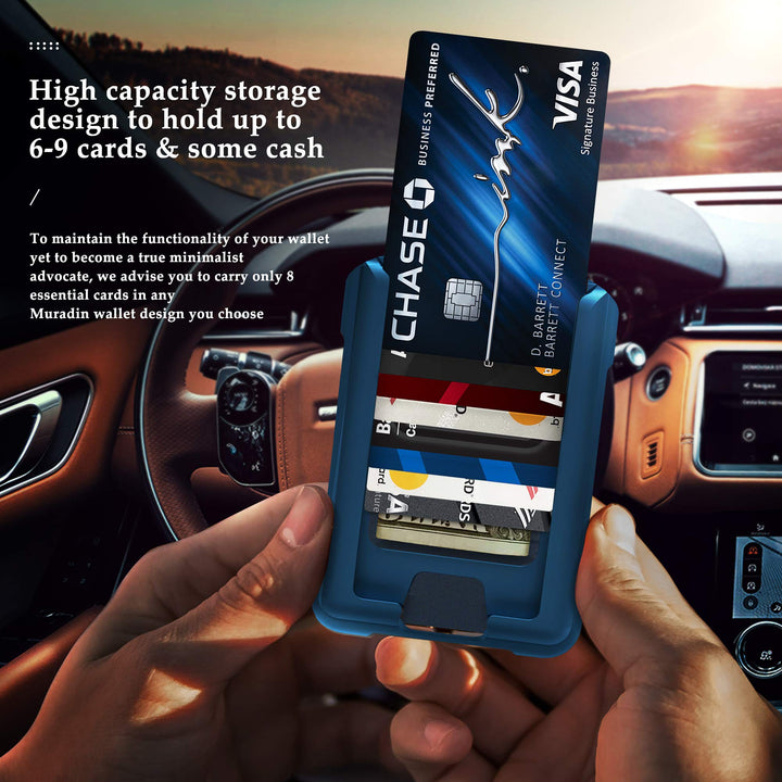 Blue Aluminum Wallet for ID – Metal Card Holder RFID Wallets – Minimalist Cards Case for Men