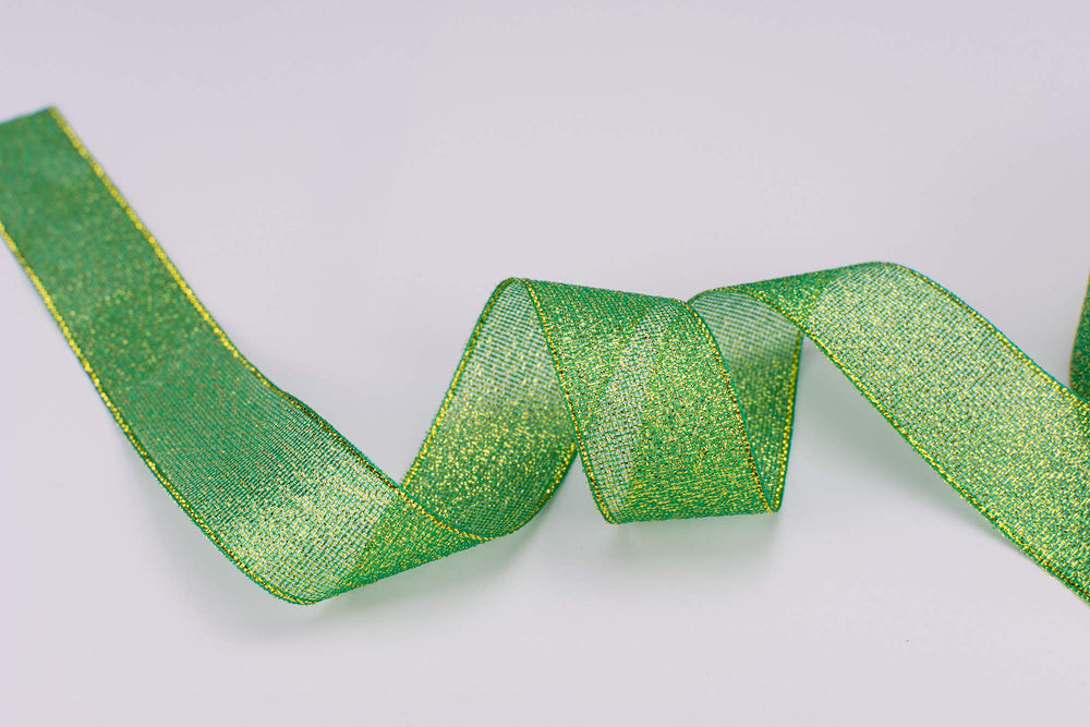 1 Inch Wide Glitter Ribbons,Colorful Gold Metallic Color Ribbons for Gifts Wrapping Home Decoration Wedding Party and DIY Crafts,25 Yards/Roll x 1 Roll (Green)