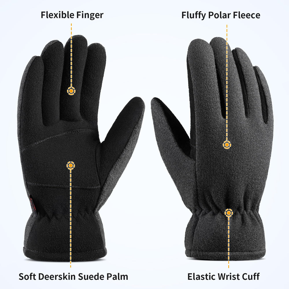 Winter Gloves, -20°F(-29) Cold Proof Thermal Work Glove - Deerskin Suede Leather Palm and Polar Fleece Back with Heatlok Insulated Cotton - Hands Warm in Cold Weather for Women and Men