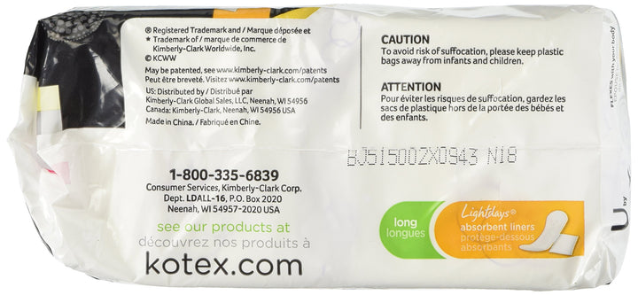 Kotex Natural Balance Absorbent Liners, Long, 16 Count 