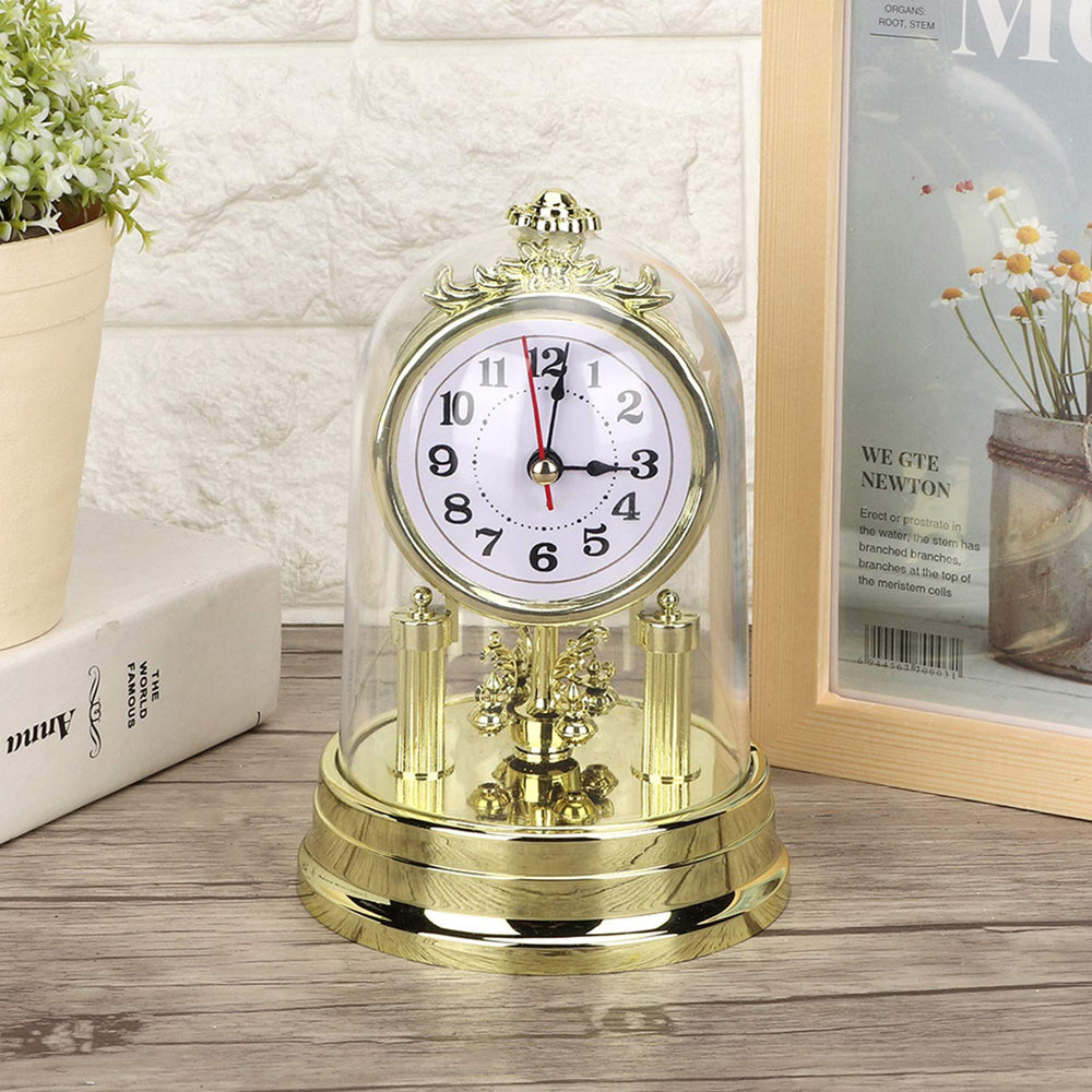 Mantel Clock Table Clocks for Living Room Decor Antique Wall Clock Baroque Retro European Table Clock for Home Hotel Decorative Retro Round Silent Desk Alarm Clock(Gold)