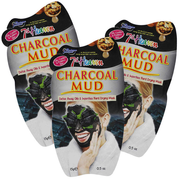Charcoal Mud Hard Drying Facial Mask, Detox Away Oils &amp; Impurities, 3-Pack of 0.50 Oz Masks, white