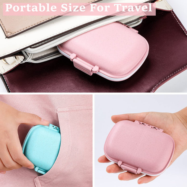 2 Pack 8 Compartments Travel Pill Organizer Moisture Proof Small Pill Box for Pocket Purse Daily Pill Case Portable Medicine Vitamin Holder Container