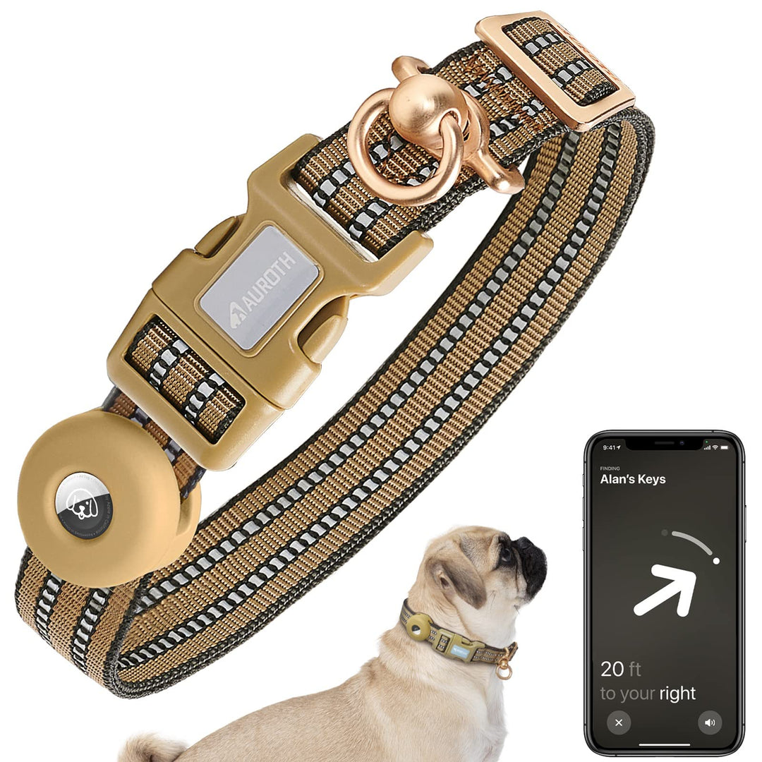 Auroth Airtag Dog Collar, Adjustable Air Tag Case Holder Dog Collar for Medium Large Dogs, Airtag Dog Collar Holder with Heavy Duty D Ring Tangle Free