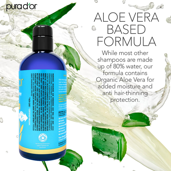 PURA D&#39;OR 16 Oz Hair Thinning Therapy Biotin Shampoo - ORIGINAL Scent - CLINICALLY TESTED Effective Results, Herbal DHT Blocker Hair Thickening Products For Women &amp; Men, Color Safe Routine Shampoo