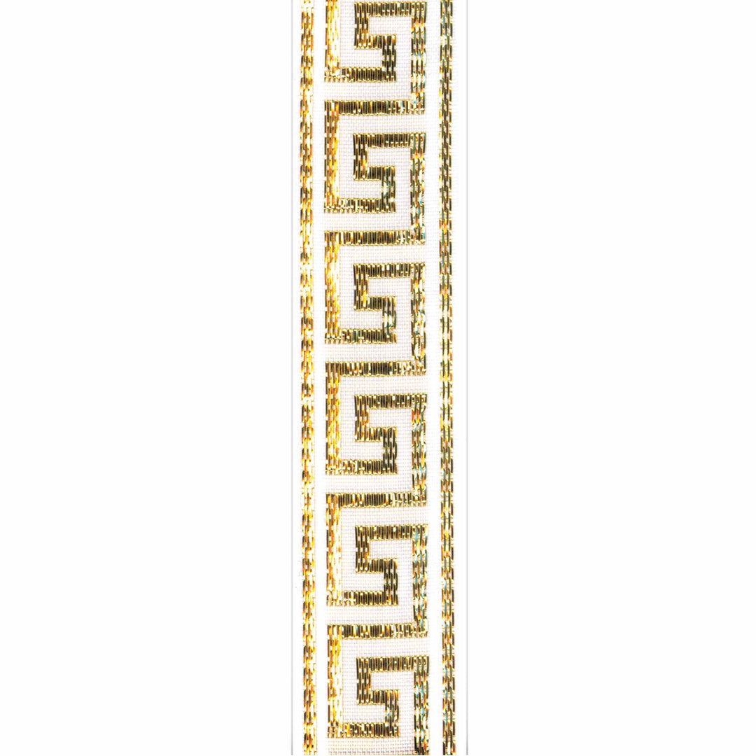 Berwick Offray 7/8 Wide Ribbon for Crafts and Decoration, 9-Foot Spool, White Greek Key Pattern