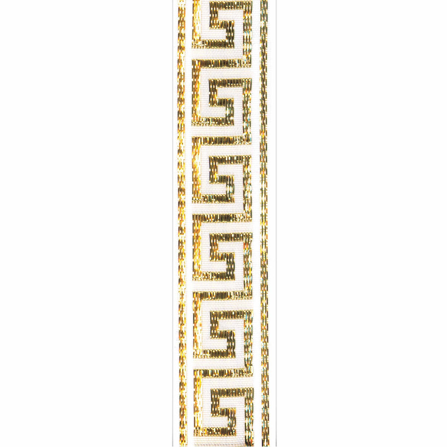 Berwick Offray 7/8 Wide Ribbon for Crafts and Decoration, 9-Foot Spool, White Greek Key Pattern