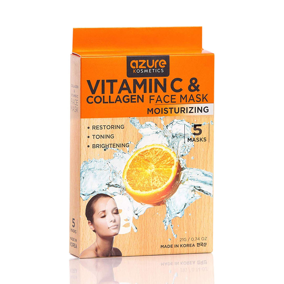 Collagen and Vitamin C Moisturizing Face Mask by Azure - Reduces Signs of Aging | Improve Skinââ‚¬â„¢s Elasticity | Hydrates Your Skin| - 5 Pack