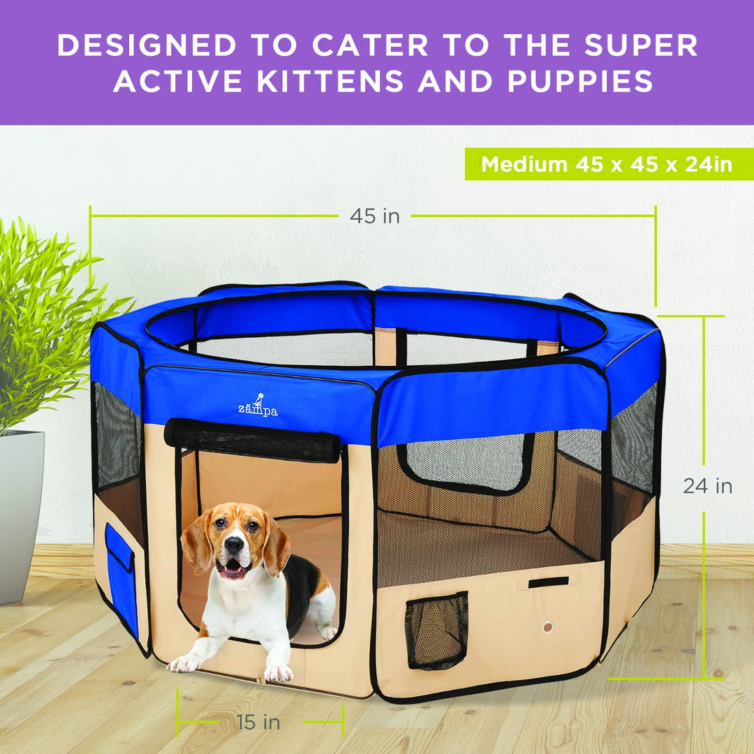 Pop Up Portable Medium 45x45x24 Playpen for Dog and Cat, Foldable | Indoor/Outdoor Pen &amp; Travel Pet Carrier + Carrying Case