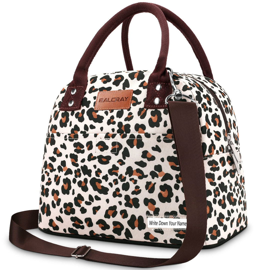 Lunch Bags for Women with Adjustable Shoulder Strap, Leakproof Insulated Lunch Box Women Lunch Tote Bag Cooler Bag Container Lunch Pail Bags for Work Picnic Sports Travel (Beige with leopard)