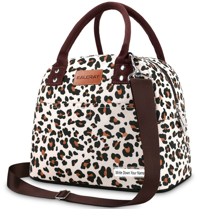 Lunch Bags for Women with Adjustable Shoulder Strap, Leakproof Insulated Lunch Box Women Lunch Tote Bag Cooler Bag Container Lunch Pail Bags for Work Picnic Sports Travel (Beige with leopard)