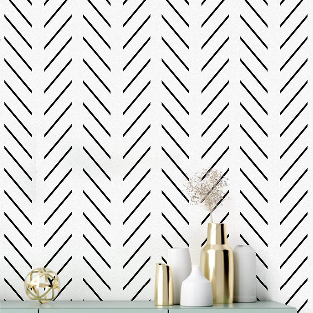 Black and White Peel and Stick Wallpaper Modern Herringbone Contact Paper Bathroom 17.7inch x 78.7inch Geometric Removable Wall Paper Peel and Stick Self Adhesive Contact Paper