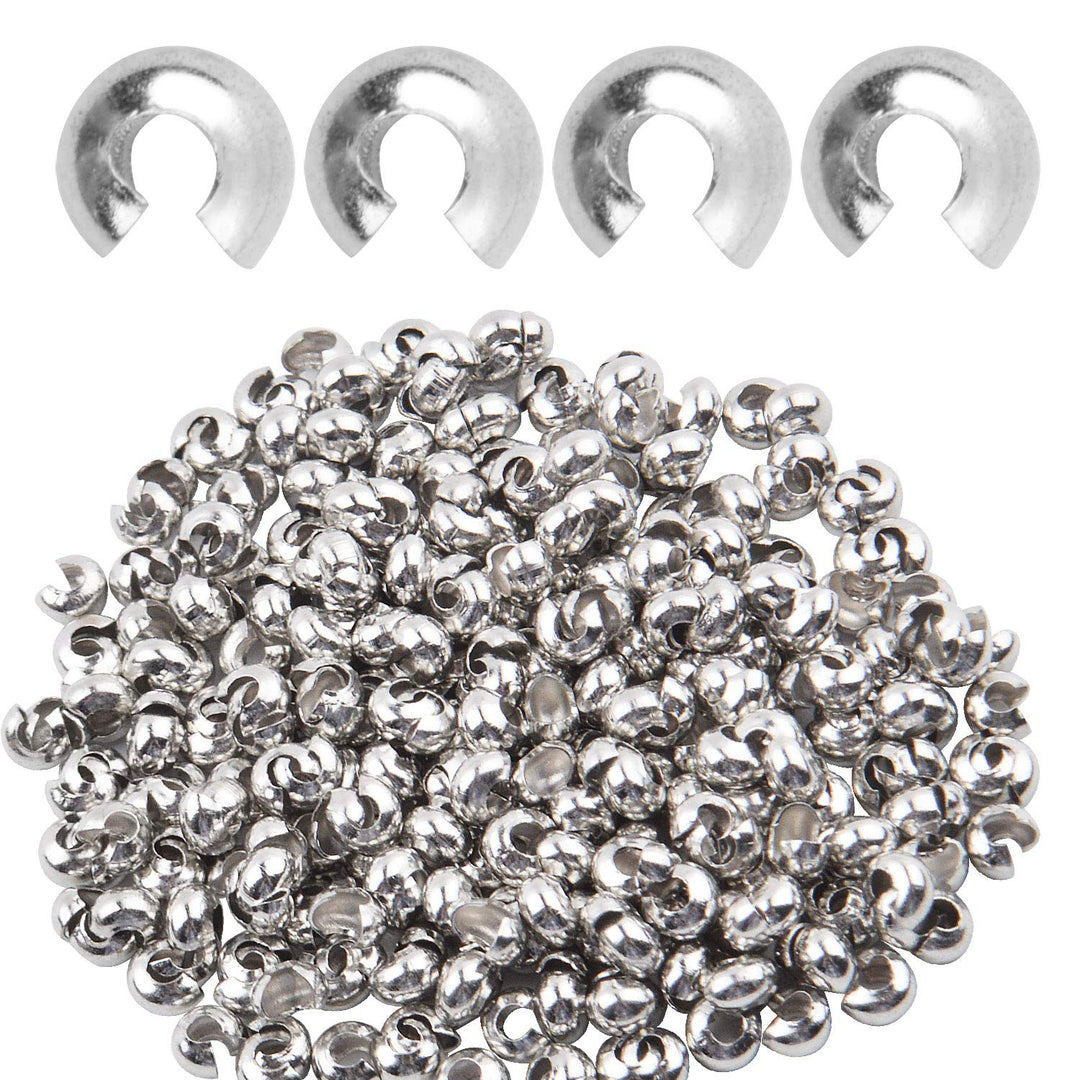 300 Pieces Crimp Beads Covers Silver Tube Beads Half Ro