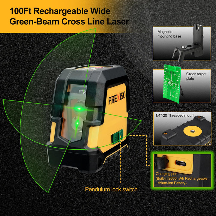 PREXISO Laser Level Self Leveling - 100Ft Rechargeable 
