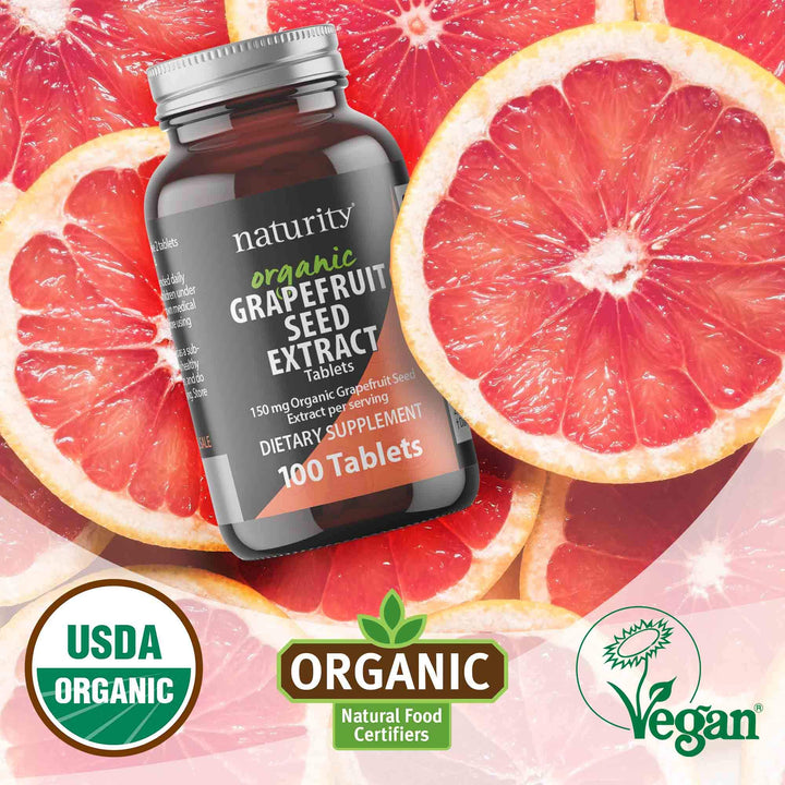 naturity Organic Grapefruit Seed Extract Tablets (150mg Organic Grapefruit Seed Extract Per Serving) - Non-GMO Grapefruit Supplement, 100 Tablets - 1 Pack