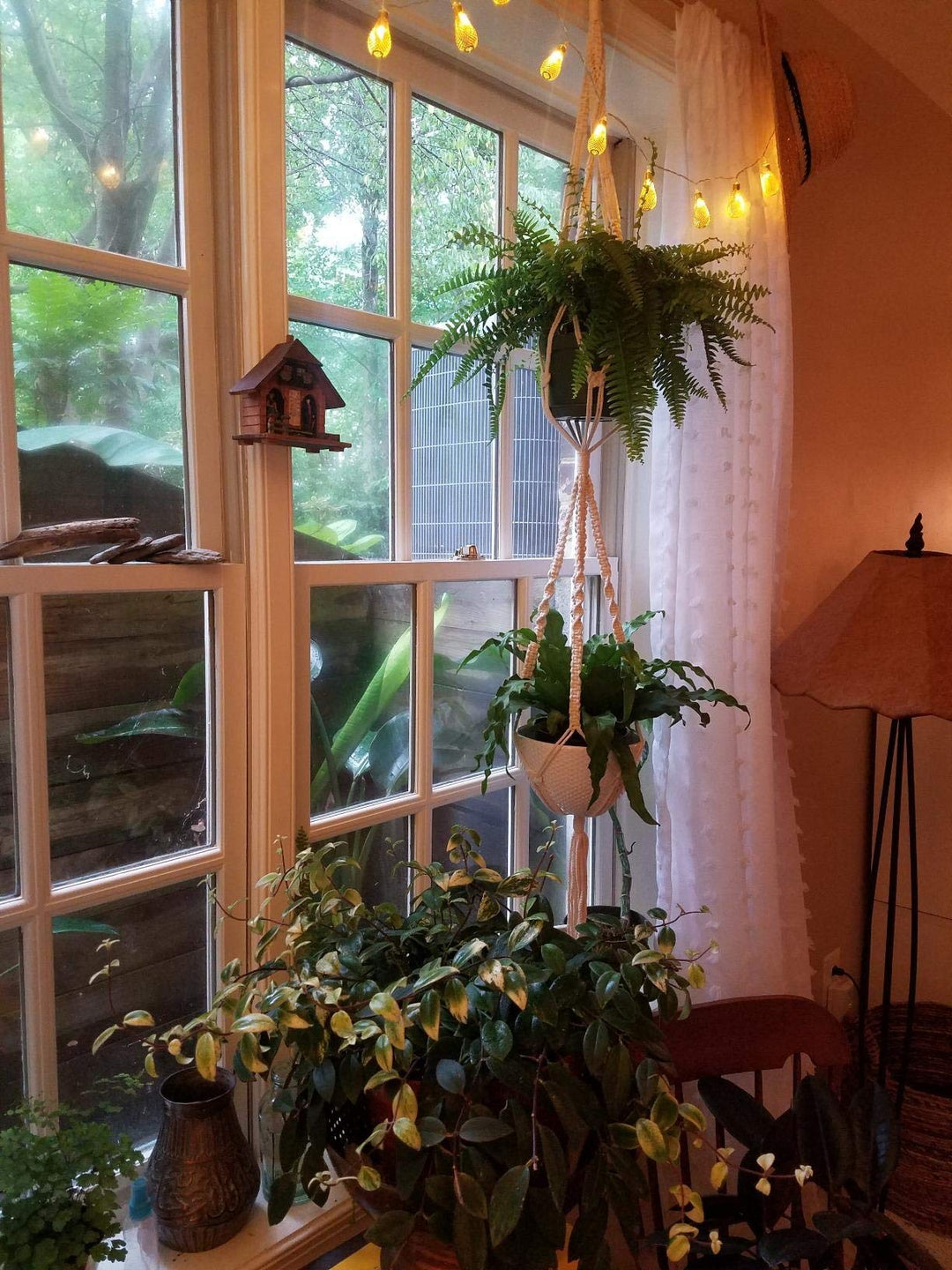 2 Tier Macrame Plant Hanger Handmade Double Indoor Hanging Planter Pot Holder - Modern Boho Home Decor - 1 PCS Ceiling Hook