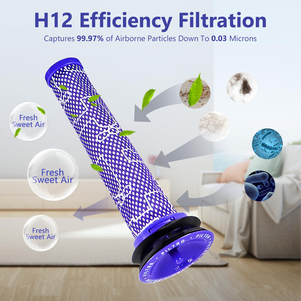 Pre Filters for Dyson V6 V7 V8 DC58 DC59 Vacuum Cleaner Replacements Part # 965661-01, 3 Pack Filters and 1 Cleaning Brush