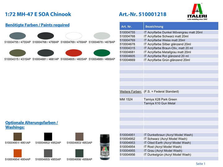 Italeri 1218S 1/72 Mh-47 E SOA Chinook