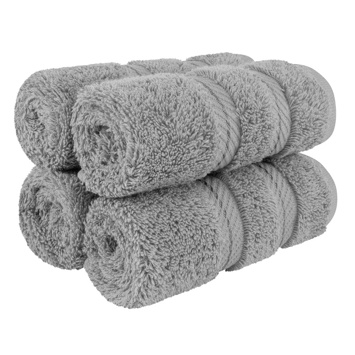 Luxury Washcloths for Bathroom, 100% Cotton 4 Piece Turkish Wash Cloth Set, 13x13 in Soft Rags for Body and Face, Light Grey Washcloths