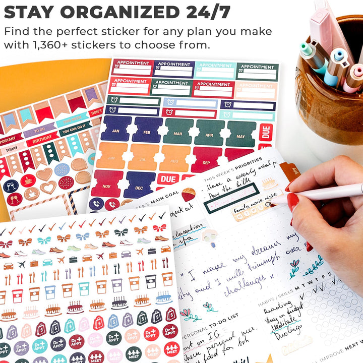 Planner Stickers – Monthly, Weekly &amp; Daily Planner Stickers 14 Sheets Set of 1360+ Unique Stickers (Value Pack)