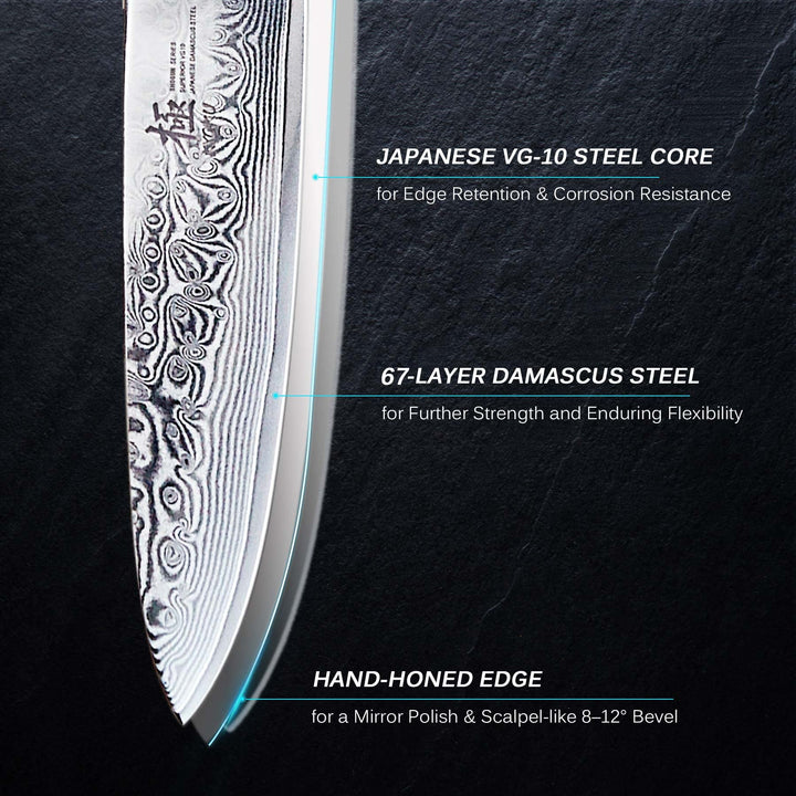Chef Utility Knife - 6 - Shogun Series - Japanese VG10 Steel Core Forged Damascus Blade - with Sheath &amp; Case