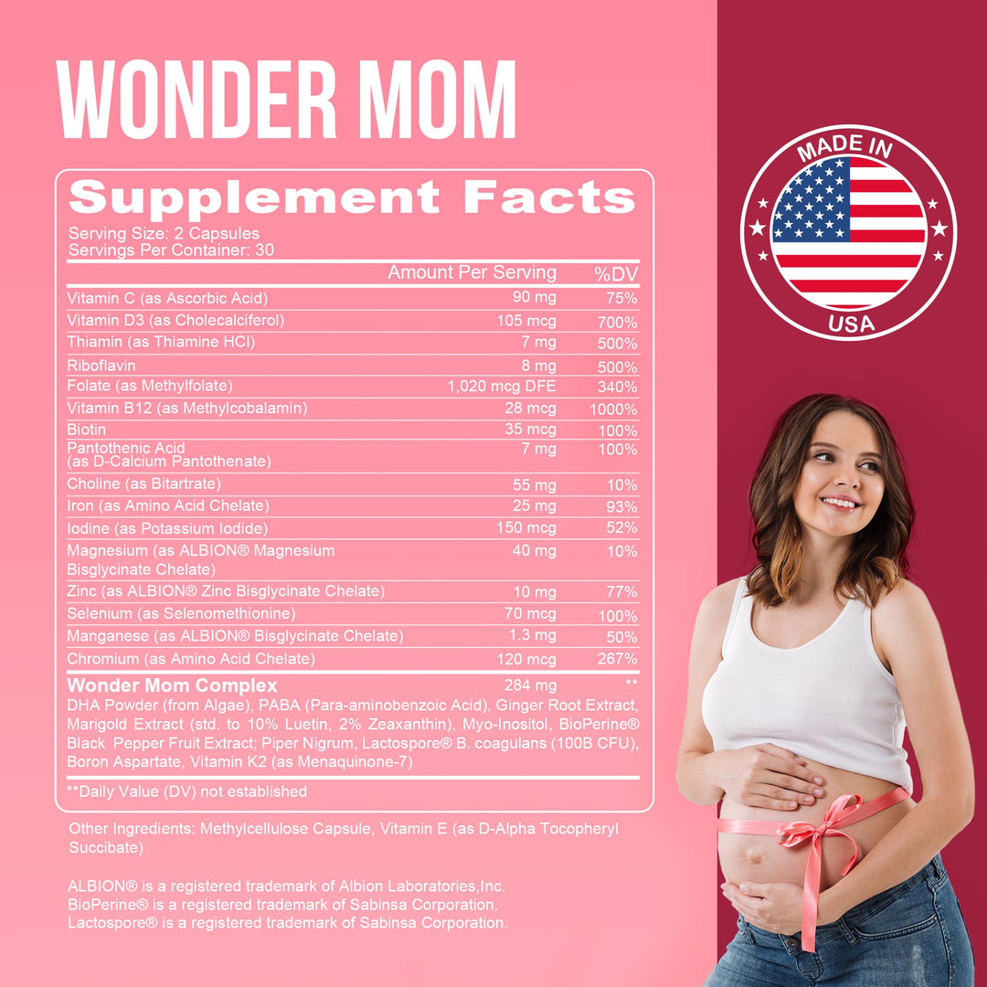 Premium Prenatal & Postnatal Vitamins: Folate, DHA, Choline, Iron, B12, Multivitamin & Probiotics, Supports Fetal Brain Development, Pregnancy & Postpartum Health, Vegan, Non-GMO, Gluten-Free, 30 Days