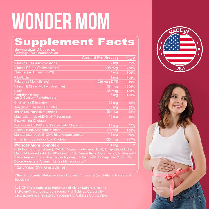 Premium Prenatal & Postnatal Vitamins: Folate, DHA, Choline, Iron, B12, Multivitamin & Probiotics, Supports Fetal Brain Development, Pregnancy & Postpartum Health, Vegan, Non-GMO, Gluten-Free, 30 Days
