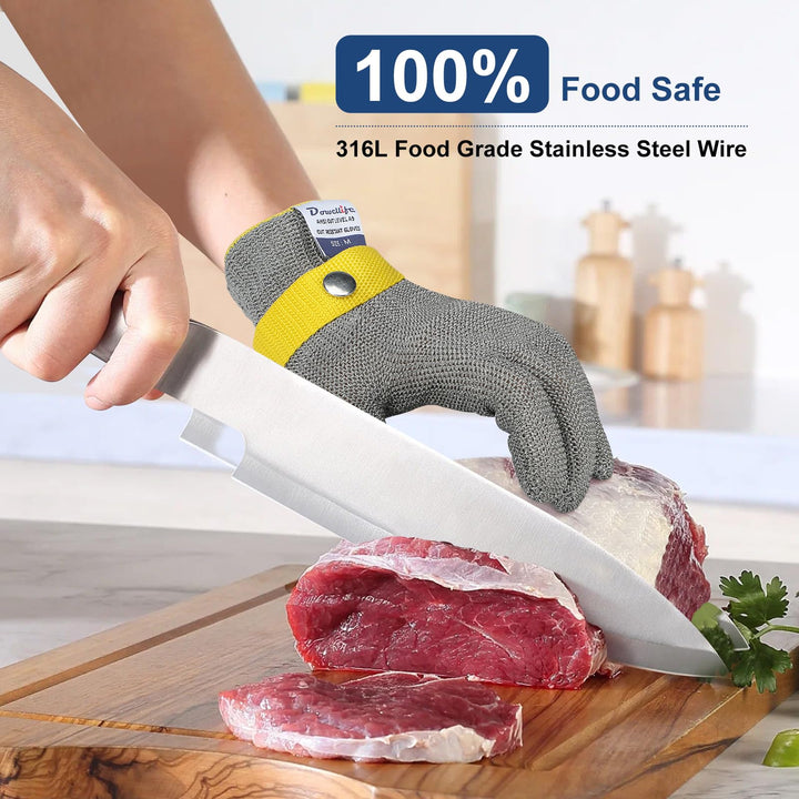 Level 9 Cut Resistant Glove Food Grade, Stainless Steel Mesh Metal Glove Knife Cutting Glove for Butcher Meat Cutting Oyster Shucking Kitchen Mandoline Chef Slicing Fish Fillet (X-Large)