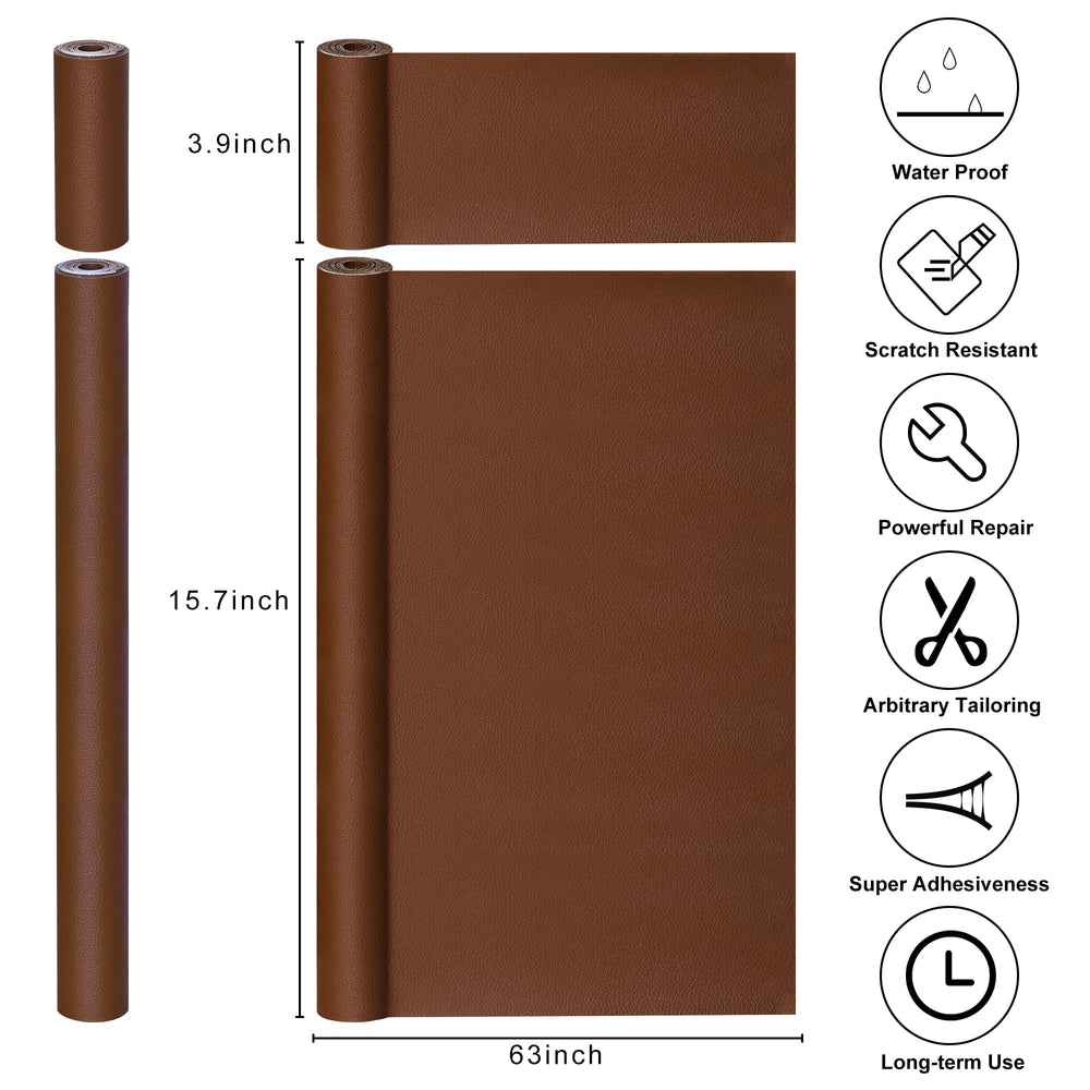 Leather Repair Patch for Furniture, 16 x 63Leather Repair Tape self Adhesive,Leather Repair Patch for car seat couches Sofa Jackets Handbags Brown