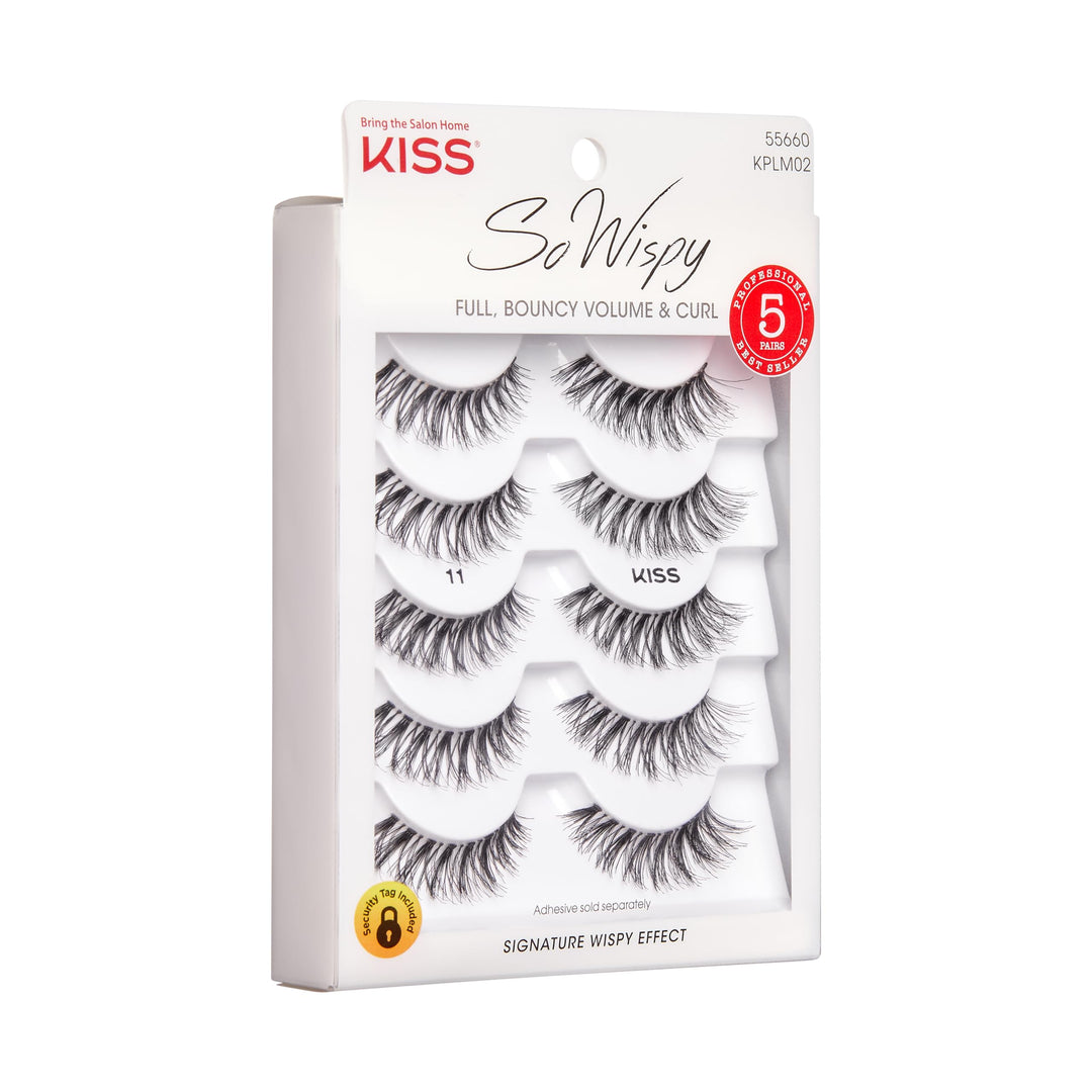 So Wispy, False Eyelashes, &#39;Style #11&#39;, 12 mm, Includes 5 Pairs Of Lashes, Contact Lens Friendly, Easy to Apply, Reusable Strip Lashes, Glue On, Mulitpack