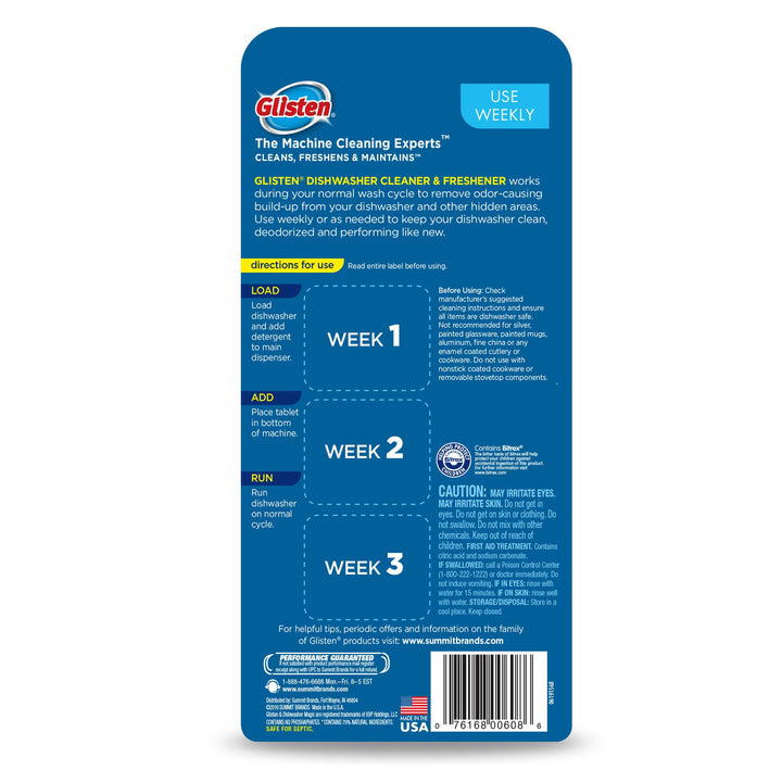 Glisten DT0312T Dishwasher Cleaner & Freshener, 3 Tablets, Clear