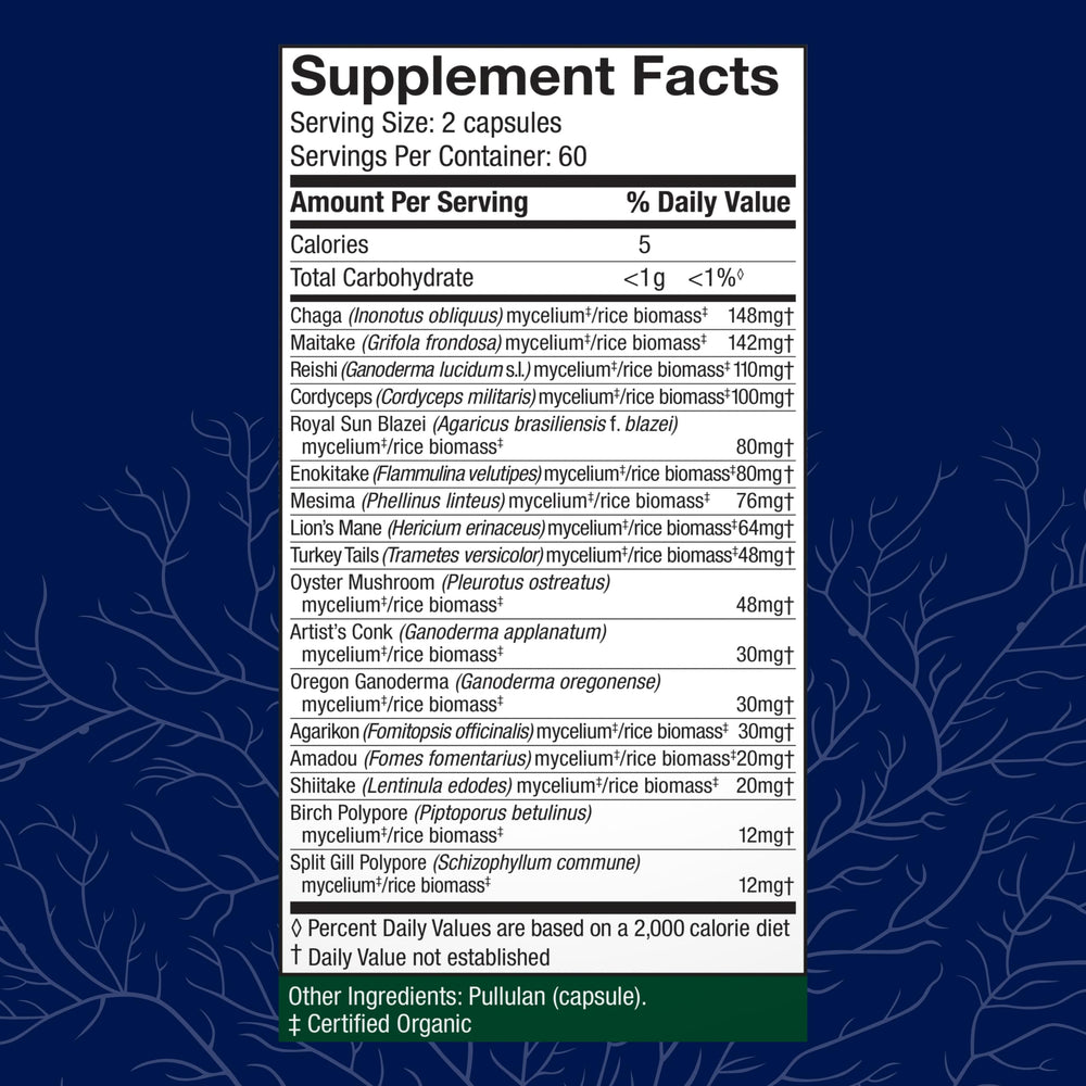 MyCommunity Capsules - 17 Species Blend Mushroom Supplement for Immune Support - Herbal Aid with Lion's Mane, Reishi. Chaga, Cordyceps, Turkey Tail & More - 120 Capsules (60 Servings)*
