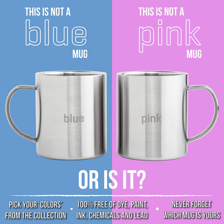 Stainless Steel Coffee Mugs - Premium Wider Handle &#39;BLUE&#39; &amp; &#39;PINK&#39; Laser Engraved Coffee Cups - Perfect for the Home Camping RV 13.5 oz Shatterproof Dishwasher Safe (Set of 2)