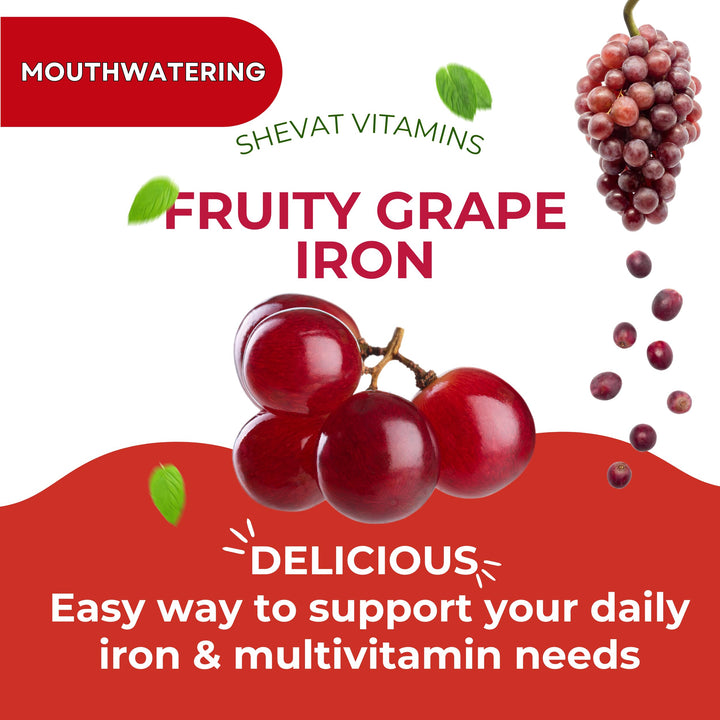 Made in USA 90 Iron Gummies For Women Anemia - Vegan, Gluten Free &amp; Immune Support Iron Supplement Gummies (Grape) - Chewable Iron Gummies for Men - Kids iron Gummies for Kids with Vitamin C, A &amp; Zinc