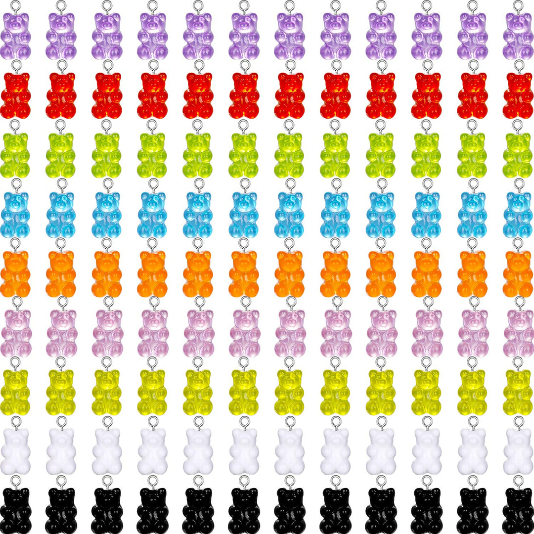 Colorful Bear Charms Pendants Resin Bear Keychains for DIY Jewelry Necklace Supplies (225 Pieces)