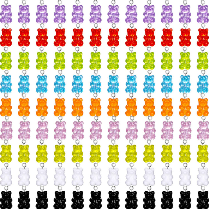 Colorful Bear Charms Pendants Resin Bear Keychains for DIY Jewelry Necklace Supplies (225 Pieces)